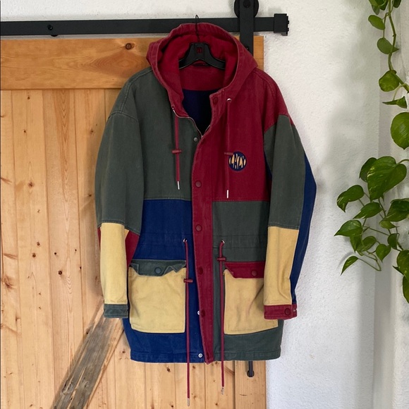 Lazy Oaf Red Green Military Field Jacket with Color-Block Design - Picture 1 of 8